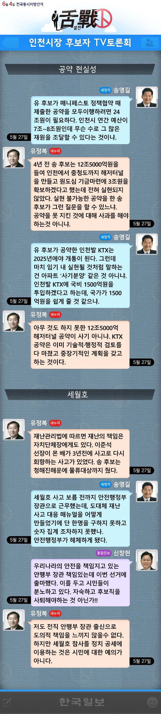 설전- 인천시장 TV 토론회 /2014-05-28(한국일보)