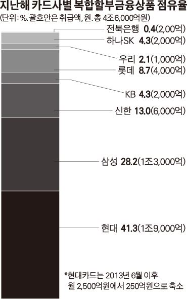 지난해 카드사별 복합할부금융상품 점유율