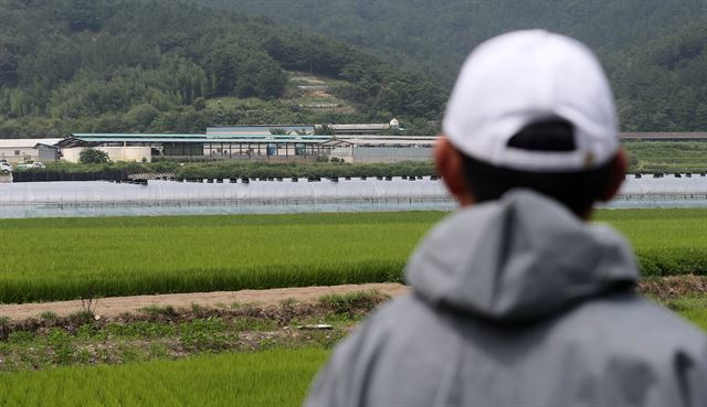 28일 오후 경북 고령군 운수면 월산리에 있는 한 농가에서 돼지 구제역이 발생해 방역당국이 농가로 접근하는 길을 통제하고 있다. 연합뉴스