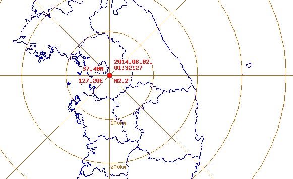 경기도 광주시에서 2.2 규모의 지진이 발생했다고 기상청이 밝혔다. 기상청 홈페이지