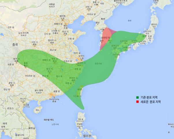 세계적으로 멸종위기에 처한 백운란의 자생지가 강원도 양구에서 확인되면서 백운란의 최북단 자생지가 기존 북위 36도에서 38도로 변경됐다. 국립생물자원관은 지난 9월 강원도 양구에서 멸종위기 식물 II급인 백운란이 자생하는 사실을 확인했다고 12일 밝혔다. 사진은 백운란 세계 분포지도. 연합뉴스