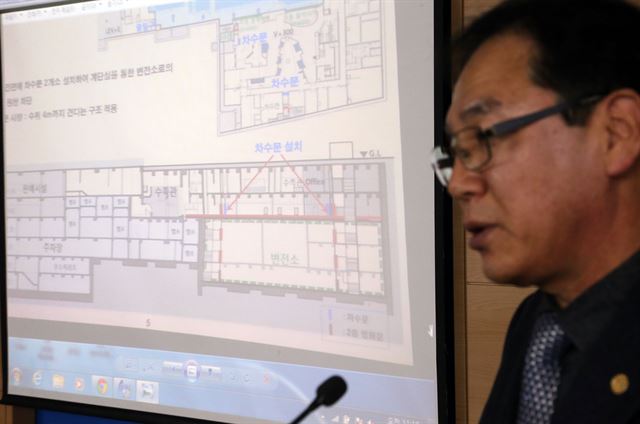 11일 세종로 정부서울청사에서 정부합동점검단장 김찬오 서울과학기술대 교수가 제2롯데월드 수족관의 안전점검 결과를 발표하고 있다. 국민안전처는 제2롯데월드 측에 정밀안전진단을 요구하는 행정명령을 내릴 예정이라고 밝혔다. 연합뉴스