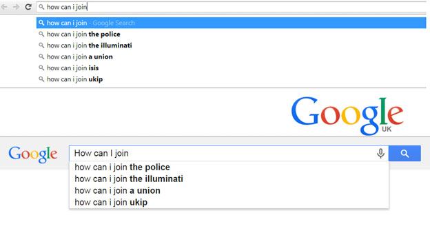 구글의 미국과 영국 사이트에서 검색창에 “어떻게 하면 가입할 수 있나”(how can I join)를 입력했을 때 네번째로 뜨던 ‘ISIS’(IS의 영어 표기) 연관 검색어(위)가 4일부터 사라졌다. BBC 캡처