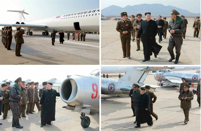 김정은 북한 국방위원회 제1위원장이 전용기를 타고 공군부대인 1016 군부대를 시찰했다고 노동신문이 9일 보도했다. 연합뉴스