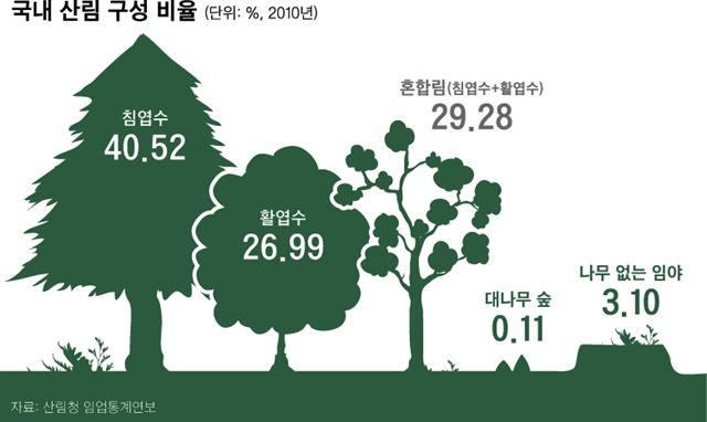 국내 산림 구성 비율.