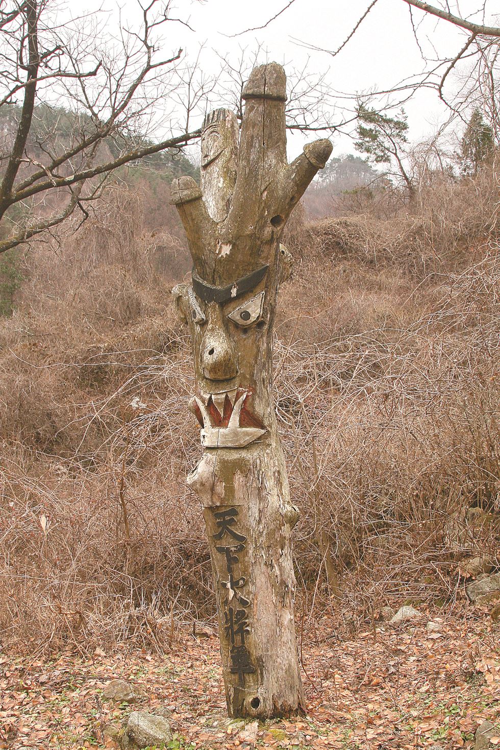 경북 김천시 증산면 황점리 모티길에 장승이 우뚝 서 여행객을 반겨주고 있다. 배유미기자