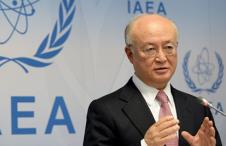 아마노 유키야 국제원자력기구(IAEA) 사무총장이 15일 오스트리아 빈에서 기자회견을 하고 있다. 유키야 사무총장은 이날 2009년 이후 이란이 핵무기 개발을 중단했다고 확인하고 이란에 대한 핵 조사를 중단하겠다고 밝혔다. 빈=EPA 연합뉴스