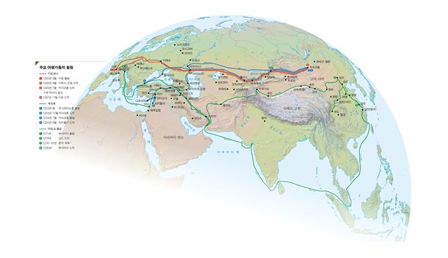 시진핑 중국 국가주석은 '일대일로'를 내세우며 명나라의 정화원정대를 부각시켰다. 그러나 그 이전 몽골은 이미 팍스몽골리카로 세계의 거의 모든 길을 장악했다. 저자는 지도 프로그램을 직접 익혀 팍스몽골리카를 주유한 여행가들의 여행 노선을 복원했다. 사계절 제공