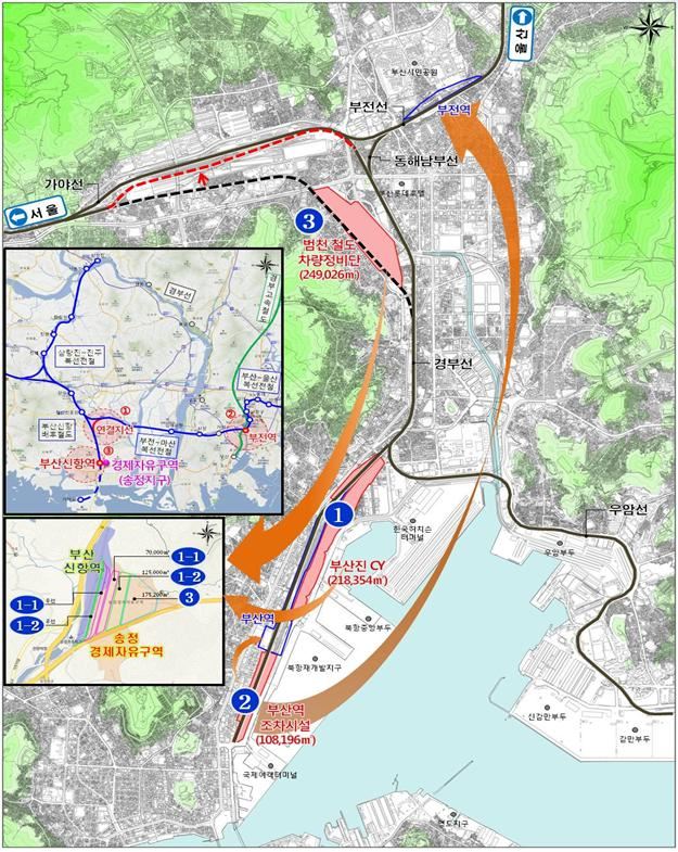 철도시설 재배치 전체 현황도. 부산시 제공