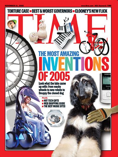 2005년 타임지의 '올해의 가장 놀라운 발명품(The most amazing inventions of 2005)'으로 선정된 스너피를 다룬 타임지 표지.