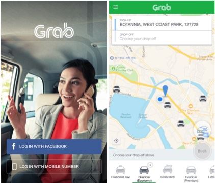 스마트폰을 이용해 택시를 부르는 서비스 '그랩'의 앱 실행 화면. 2011년 말레이시아에서 등장한 그랩은 동남아시아에서 우버의 대항마로 성장했다.
