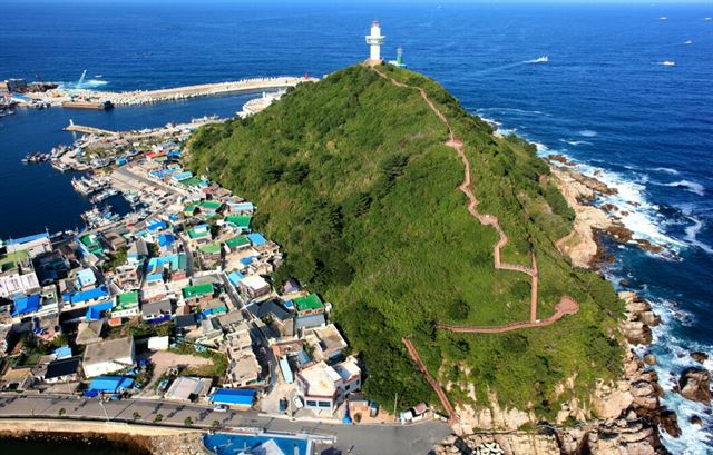 하늘에서 내려다 본 영덕 죽도산 정경. 영덕군 제공.