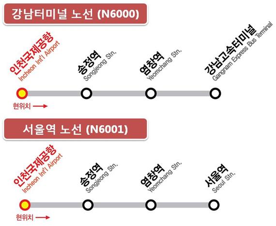 인천국제공항 심야버스 운행 노선도. 인천공항공사 제공