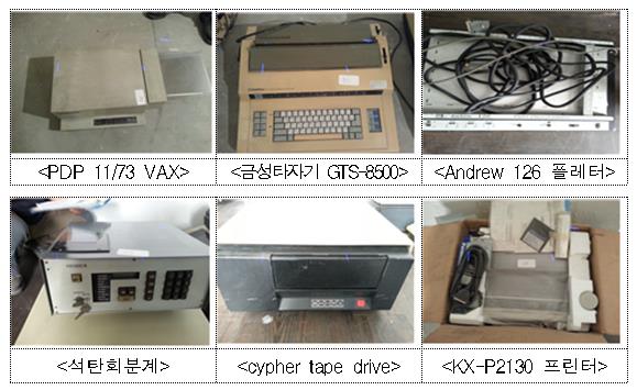 윤부근 부륭시스템 대표가 28일 국립중앙과학관에 기증한 희귀품들 중 1980년대에 쓰인 각종 컴퓨터 주변 기기들. 국립중앙과학관 제공