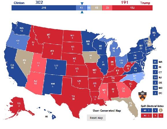 민주당 힐러리 클린턴 후보의 우세가 예상되는 주별 대의원단 확보 전망. <자료: 프린스턴 일렉션 컨소시엄>