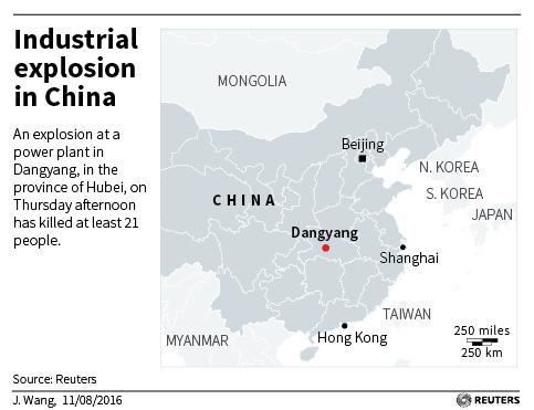 화력발전소 폭발이 발생한 후베이성 당양 위치. 로이터