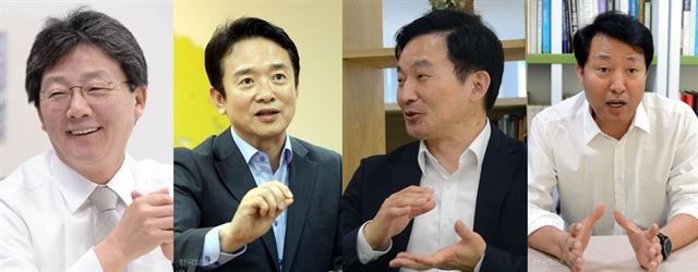 한국일보 '2017 도전하는 리더들, 시대정신을 말하다' 인터뷰에 응한 여권의 차기 대선주자들. 왼쪽부터 유승민 새누리당 의원, 남경필 경기지사, 원희룡 제주지사, 오세훈 전 서울시장. 한국일보 자료사진