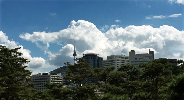 악어의 습격. 19일 서울 남산 타워 상공에 악어 형상의 구름이 떠 있다.