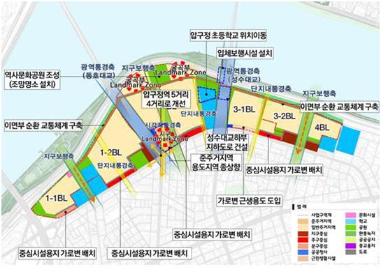 압구정아파트지구 지구단위계획구역 토지이용계획. 서울시 제공