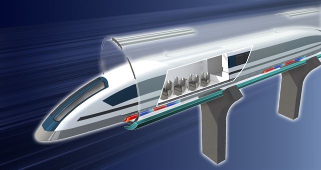 한국철도기술연구원이 2024년 상용화 준비 완료를 목표로 개발 중인 '아음속 캡슐트레인'의 개념도. 진공관 속을 비행기보다 빠른 속도로 달리는 미래형 열차다. 철도연 제공