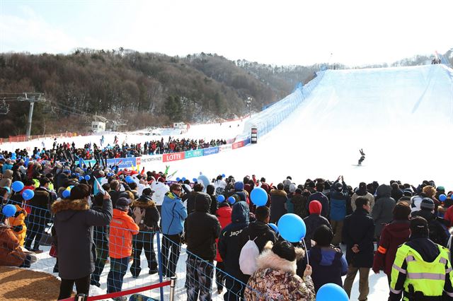 지난 2월 평창 보광휘닉스 파크에서 열린 FIS 스노보드 월드컵대회. 평창올림픽 조직위 제공