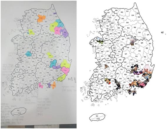 윤아람씨(좌)와 손서영씨(우)의 커플여행지도