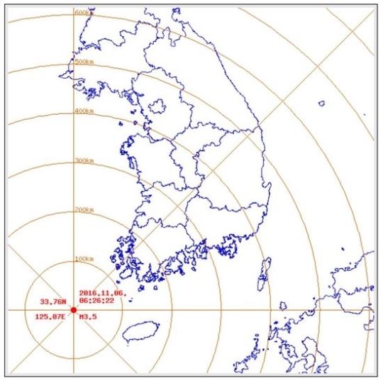 기상청 지진통보문에 첨부된 진앙지도..