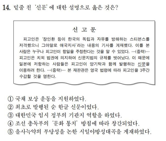 복수정답 논란이 일고 있는 2017학년도 수능 한국사 14번 문제