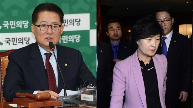 박지원(왼쪽) 국민의당 비상대책위원장과 추미애 더불어민주당 대표