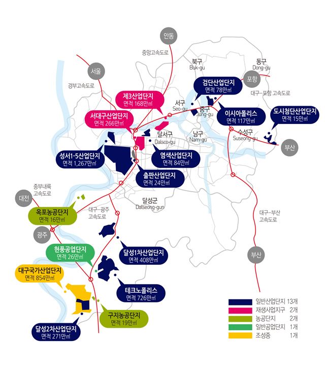 대구지역 산업 및 공업단지 중 절반에 가까운 7개 단지가 달성군에 집중해있다. 달성군 제공