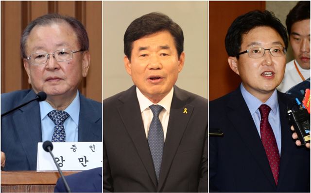 왼쪽부터 강만수 전 산은금융지주 회장, 김진표 더불어민주당 의원, 김용태 무소속 의원. 연합뉴스. 한국일보