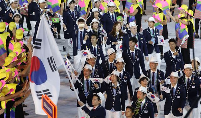 리우올림픽 개막식에서 한국 선수단이 입장하는 장면. 올림픽사진공동취재단