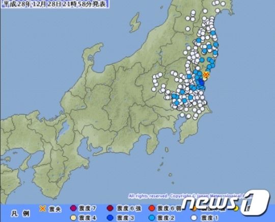 일본 이바라키현 지진 상황도. 뉴스1