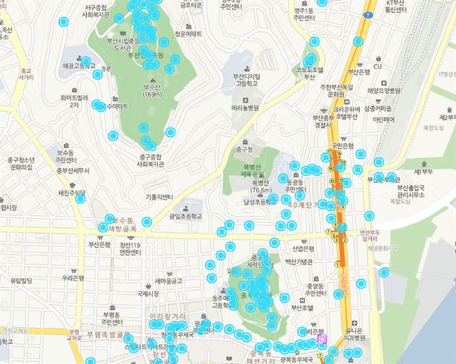 부산 중구 내 포켓스탑 분포도. 중구 제공