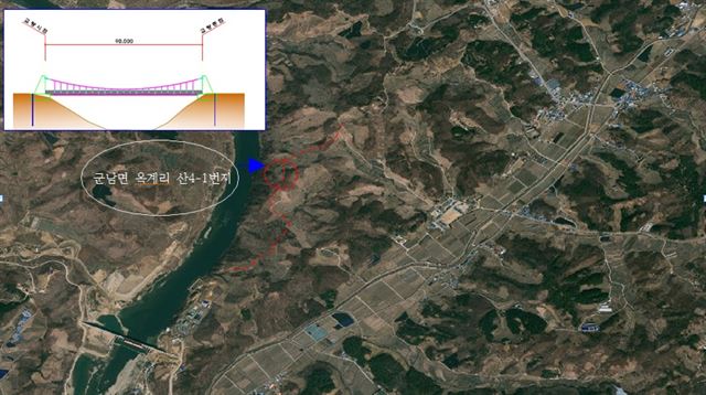 경기 연천군 평화누리길 12코스에 임진강의 절경을 한눈에 바라볼 수 있는 구름다리가 설치된다. 구름다리 조감도. 경기도 제공