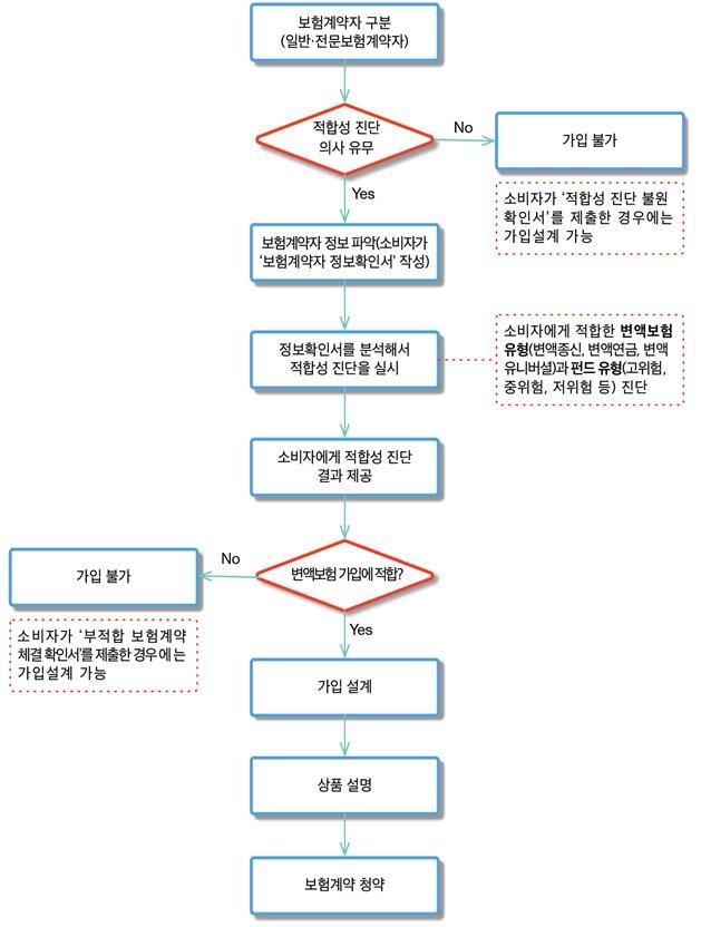 7월부터 적합성 진단을 통한 변액보험 가입 절차 개념도. 금융감독원 제공