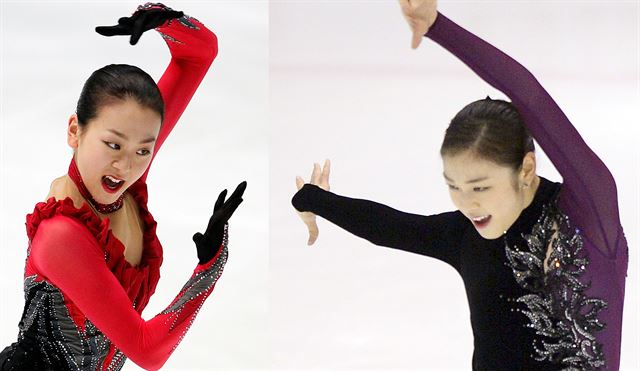 2009년 아사다(왼쪽)와 2014년 김연아. 한국일보 자료사진