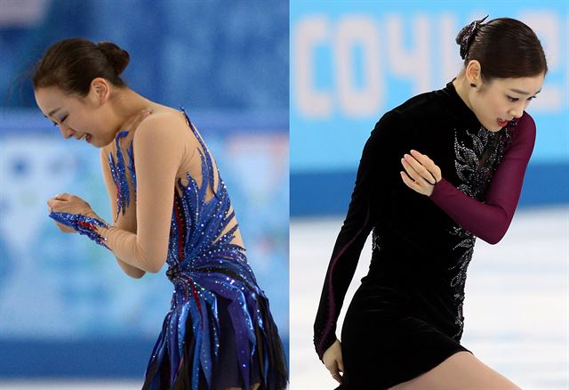 2014 소치올림픽에서 아사다와 김연아. 한국일보 자료사진