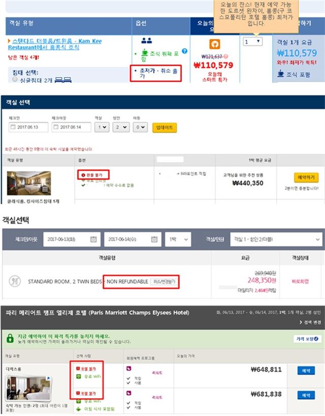 예약취소가 불가능한 해외숙소 상품 예시. 서울시 제공