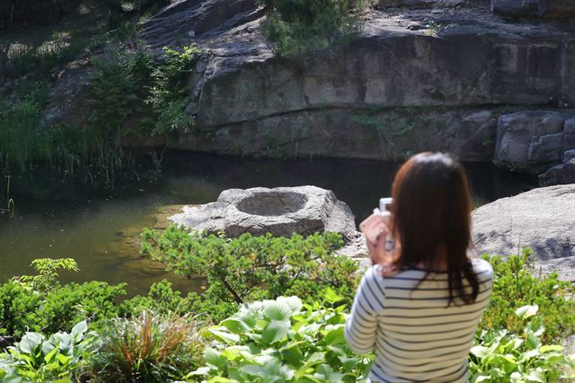 서울에 남은 조선 사대부의 유일한 별서(別墅, 별장) 정원인 성북구 성락원(城樂園)이 19일 일반인에 최초 공개되어 관람객들이 영벽지 등 정원 내부를 살펴보고 있다.2019.5.19 서울=연합뉴스