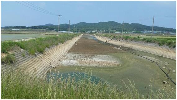 천 옹진군 백령도의 솔개지역 배수로가 극심한 봄 가뭄으로 바닥을 드러냈다. 옹진군 제공