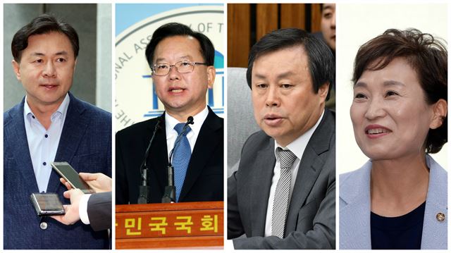 다음주 인사청문회를 앞둔 장관 후보자들. 왼쪽부터 김영춘 김부겸 도종환 김현미 더불어민주당 의원. 한국일보, 연합뉴스