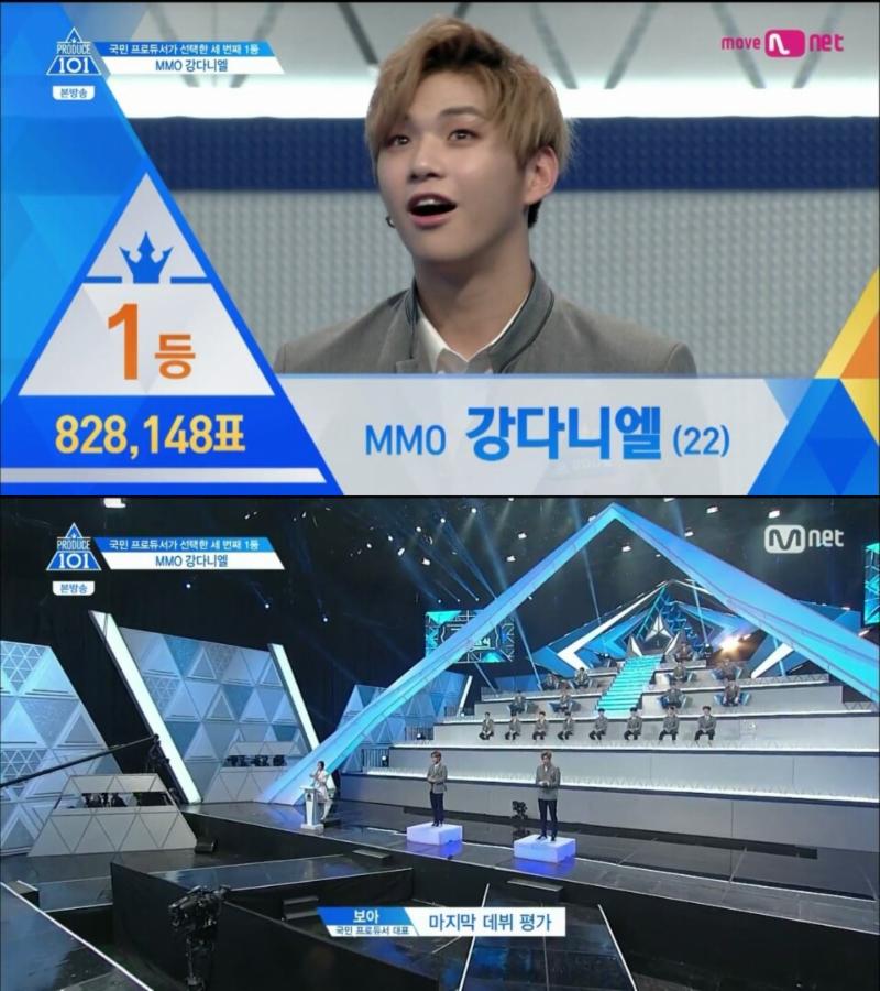 MMO 강다니엘이 1위를 차지했다. Mnet '프로듀스101 시즌2' 캡처