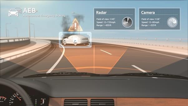 전방 장애물감지 및 위험상황이면 자동으로 제동해 주는 긴급자동제동시스템 AEB