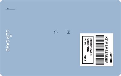 신용·체크카드, 멤버십카드, 교통카드를 하나의 카드에 담아 사용할 수 있는 '클립카드'. 가로 5.4cm, 세로 8.5cm로 기존 신용카드와 동일한 크기이며, 1.3인치 디스플레이, 리튬이온 배터리 등으로 구성됐다. KT 제공