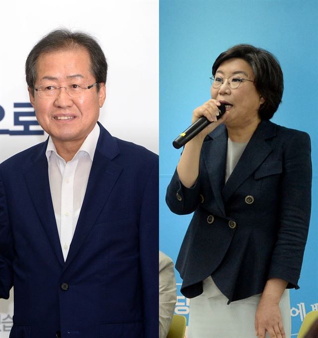 홍준표(왼쪽) 자유한국당 대표, 이혜훈 바른정당 대표. 한국일보 자료사진