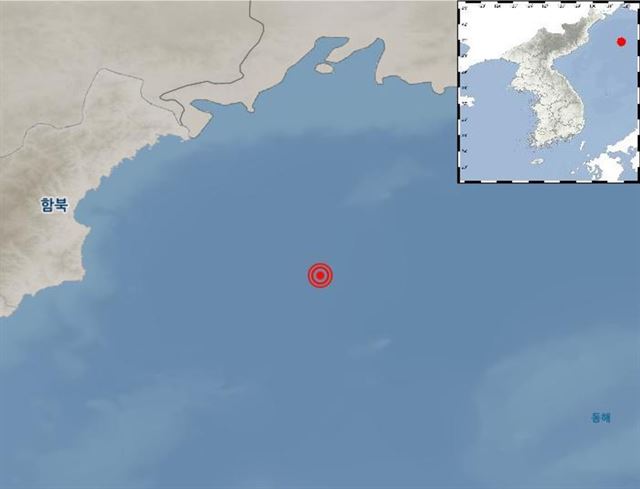 13일 규모 5.8의 지진이 발생한 북한 동해상 위치. 기상청 홈페이지