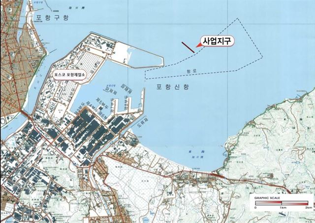 포항신항 새 방파제 건설 위치도. 환경영향평가정보지원시스템