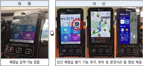 다음달 서울시내 모든 택시 카드결제단말기에 근처 화장실 위치와 운영 시간 정보를 알려주는 화장실 앱이 설치된다. 서울시 제공