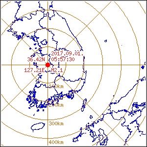 1일 충남 공주에서 발생한 2.1 규모 지진 발생 위치. 기상청 제공